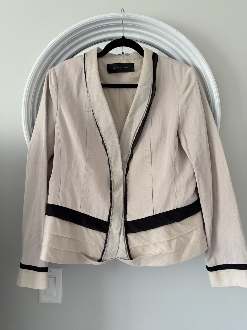 Elie Tahari Light Beige Blazer with Black Trim